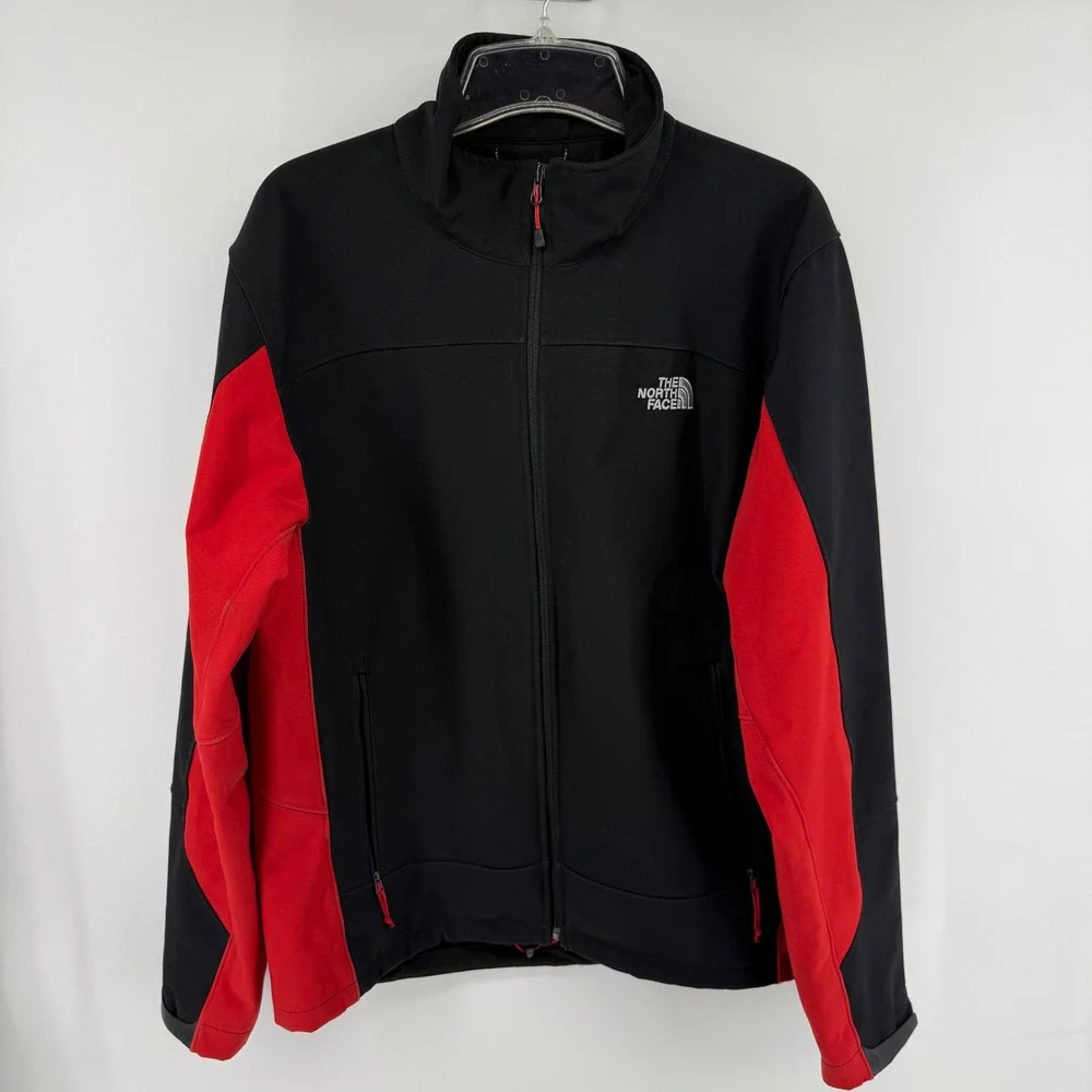 The North Face Men's Large Black Red Softshell Jacket‎ Fleece Lined Heavyweight
